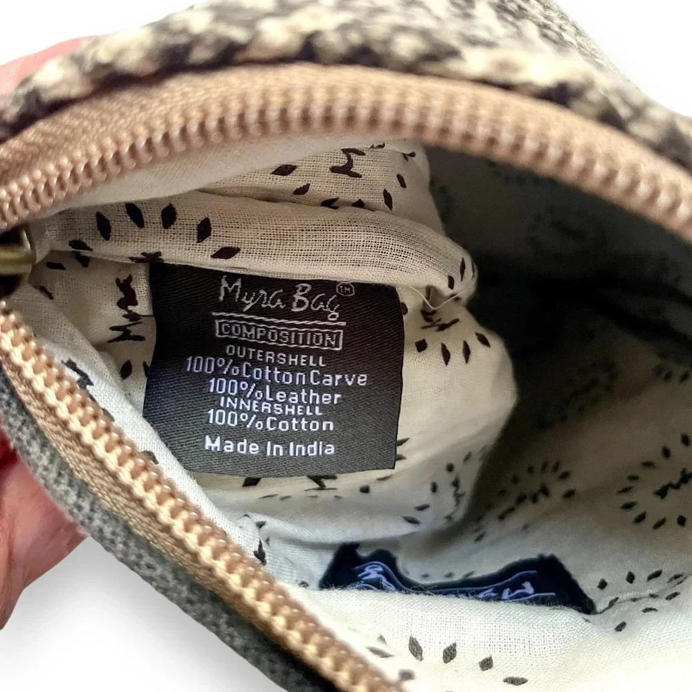 Myra Timeless Upcycled Boho Leather Canvas Crossbody Bag - Picture 4 of 5